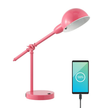 Curtis 20.25" Vintage Industrial Iron Adjustable Dome Shade LED Task Lamp with USB Charging Port - JONATHAN Y
